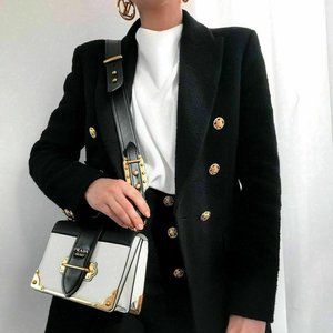 Zara Double Breasted Textured Weave Blazer Jacket